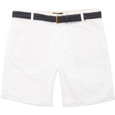 White belted Oxford knee length shorts